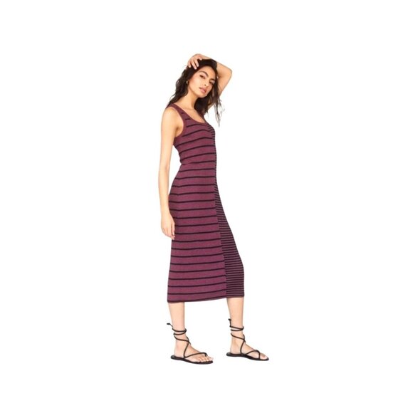 Anthropologie T.La Burgundy & Black Striped Midi Tank Dress XS - Picture 3 of 12